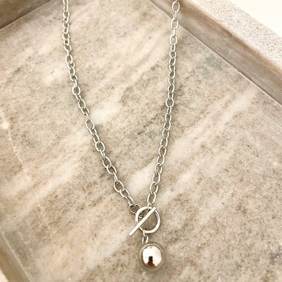 Jewelry - 925 Sterling Silver Chunky Toggle Ball Necklace Minimalist Ball Pendant Necklace